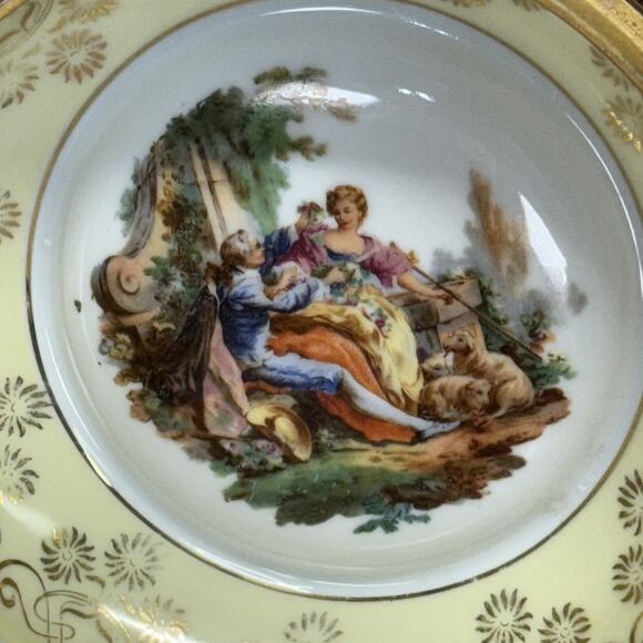 Antique OMECO New York Czechoslovakia 24K Gold Bowl w Painted Courting Couple - Picture 2 of 9